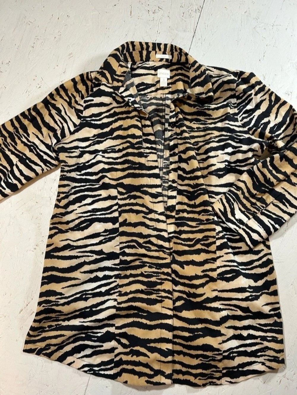 Chico Women Tiger Print Utility Shirt Size 3